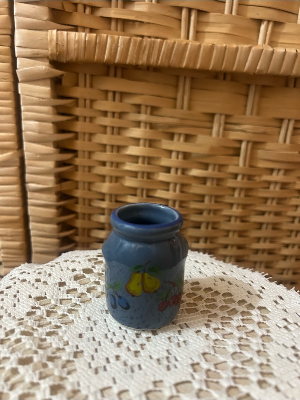 Reutter Porzellan Fruit Motif Mini Crock Germany Dollhouse /Trinket Shelf